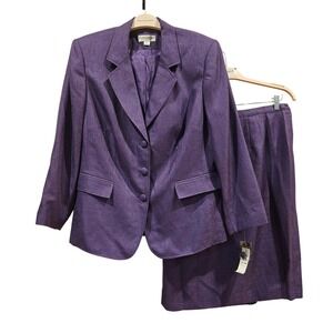 John Meyer of Norwich Purple Tweed Skirt Suit Set Women 16W Blazer & Skirt
